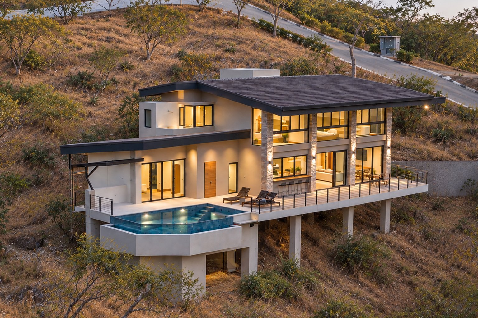 Contemporary luxury home kitchen in Guanacaste Costa Rica with custom Mobilinea cabinetry