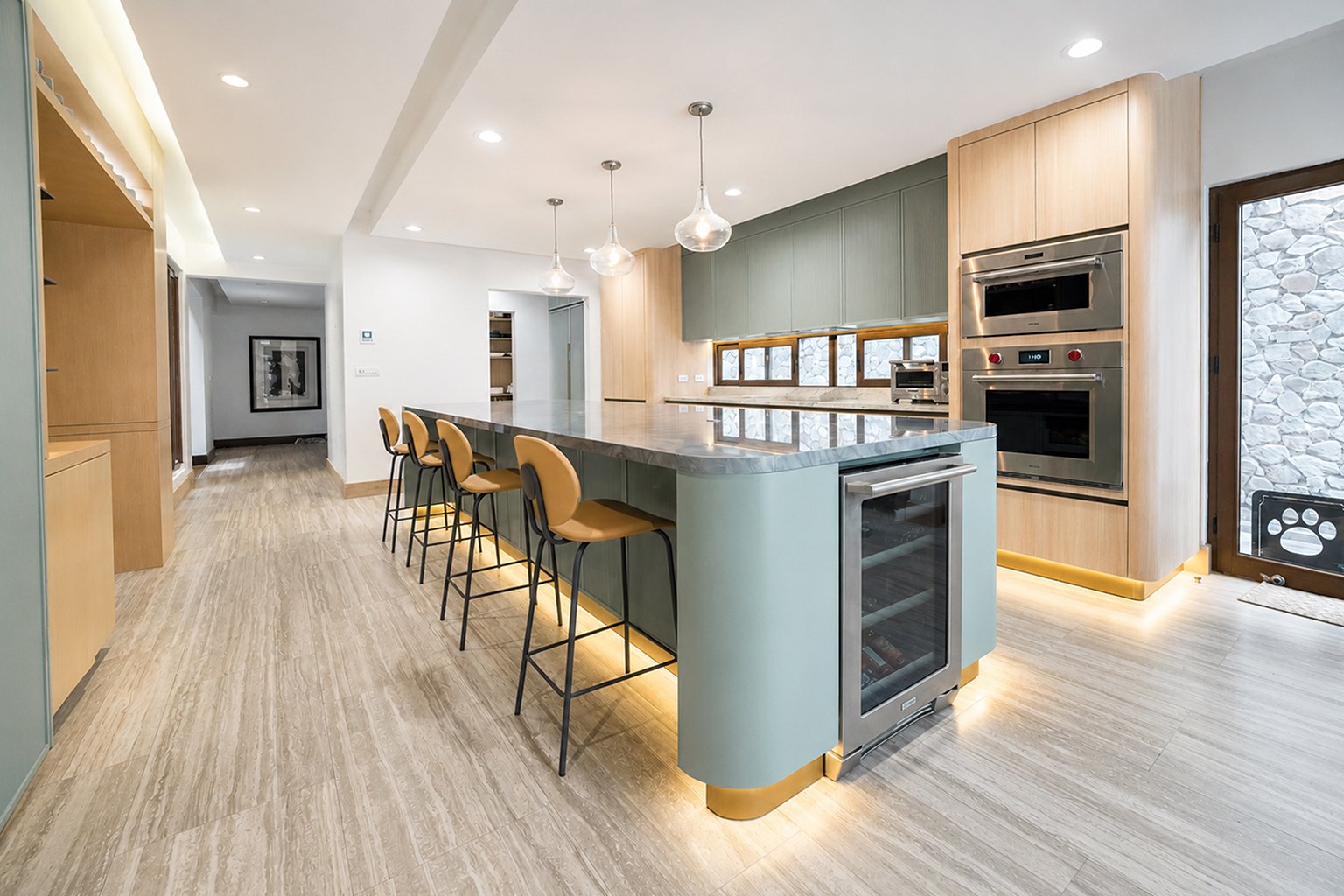 Modern wood and green custom kitchen cabinets designed by Mobilinea in Costa Rica