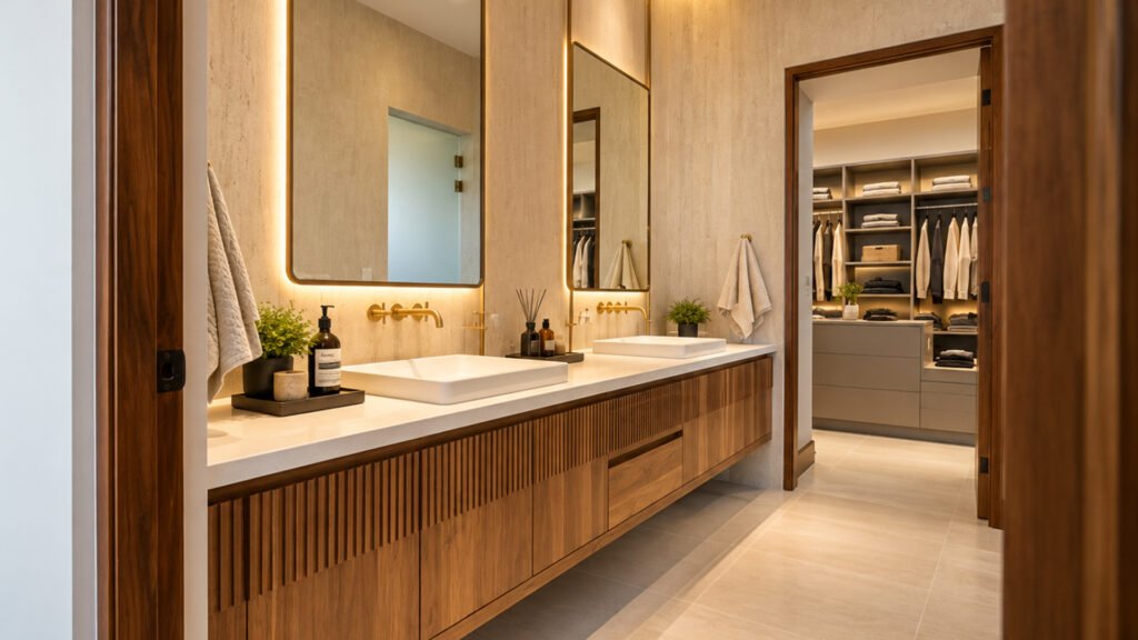 Custom walk-in closet and bathroom vanity by Mobilinea in Costa Rica
